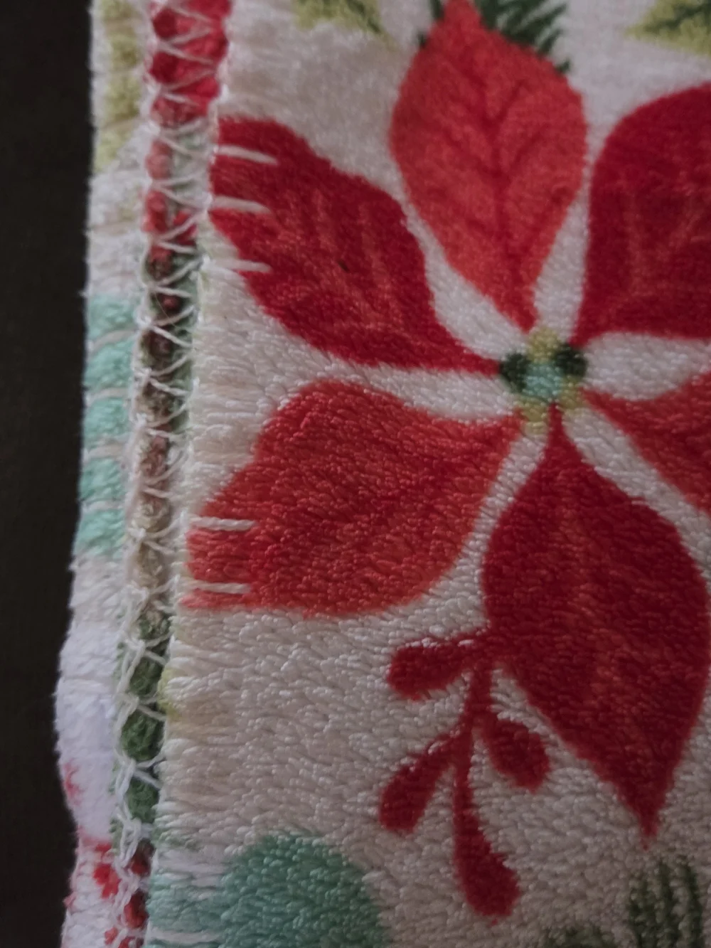 Holiday Poinsettia Plush Throw Blanket - Red, Green & Aqua 52x68